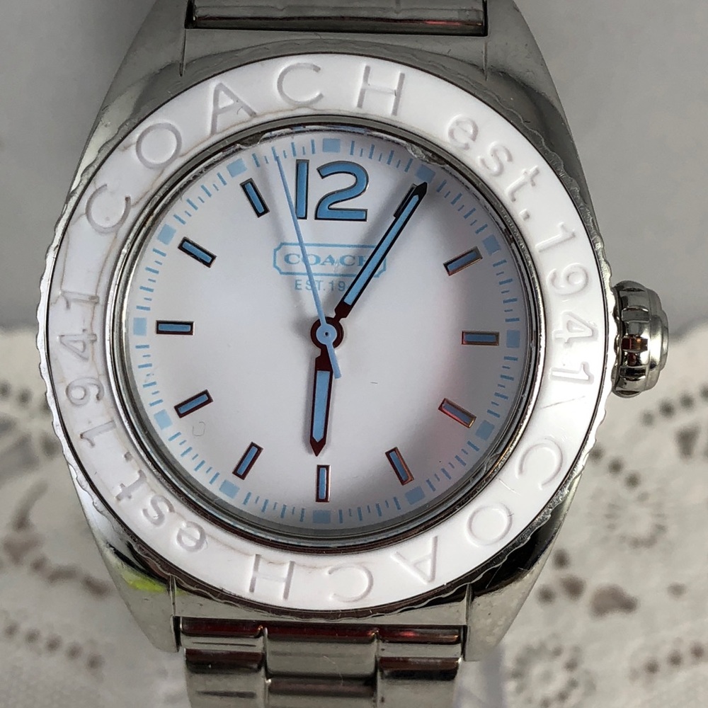 Coach Stainless Steel White w/Blue Accents Watch